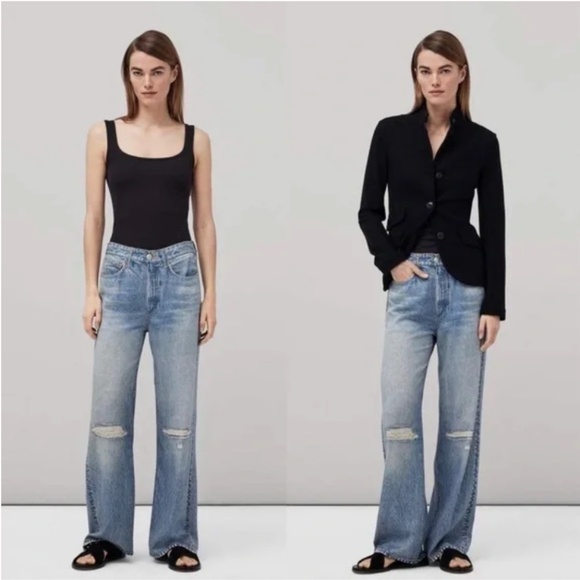 sz 25 Rag & Bone Dara Liquid Miramar Printed Wide Leg Jeans Pants sweatpants